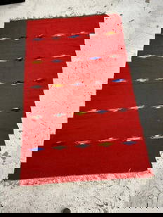 Estate wool Aztec rug, nice found condition, measures 76" x 47".: Estate wool Aztec rug, nice found condition, measures 76" x 47".