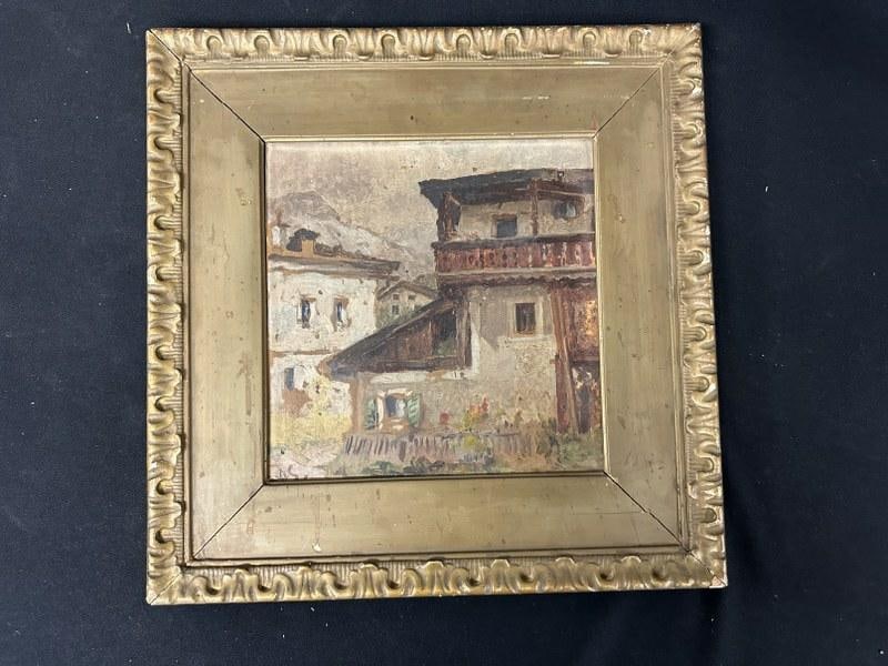 Anton Schrodl (1823 - 1906) o/b cityscape, in period frame. Initialed on bottom left, with labels on (1 of 8)