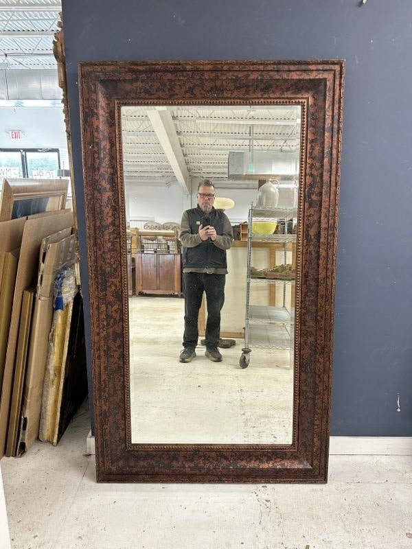 Large decorative contemporary beveled mirror, from local estate in Hudson Valley, has like a foiled (1 of 2)