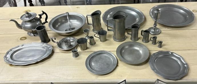Big lot early estate PEWTER found in Hudson Valley estate, most all hallmarked with stamps and (1 of 15)