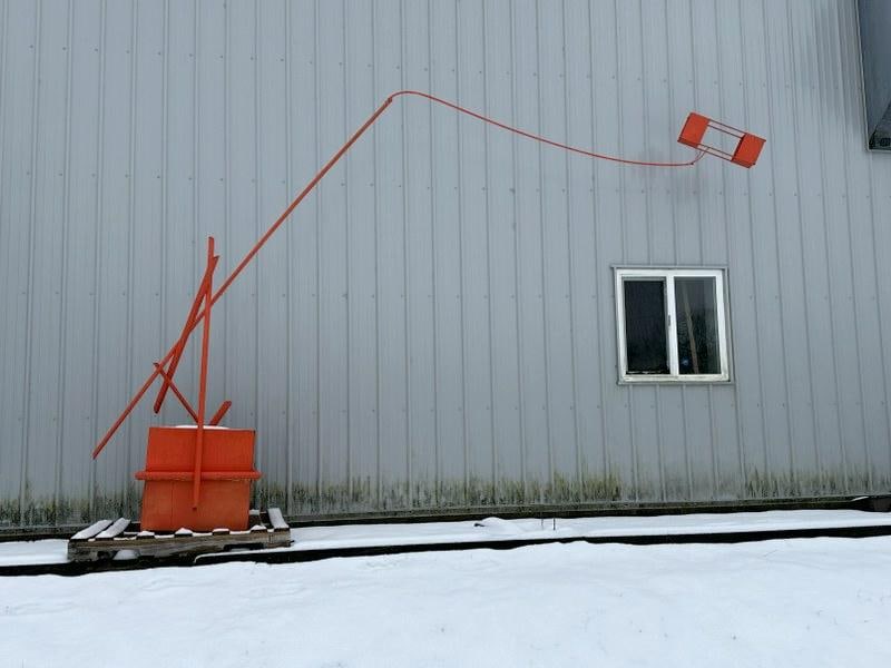 "The Kite" outdoor metal sculpture by Glen Mayo. Made of steel tubing with hollow steel base, comes: "The Kite" outdoor metal sculpture by Glen Mayo. Made of steel tubing with hollow steel base, comes apart in two pieces. Measures roughly 124" high x 192" wide x 35" deep. From the estate of Glen Mayo