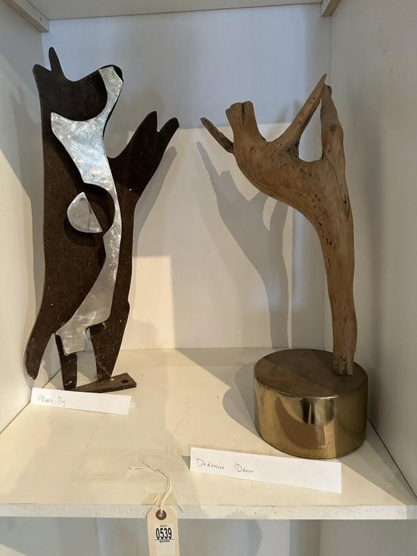 Lot of two medium sculptures by Glen Mayo. "Upward Dog" 1/2" iron plate with double-sided stainless (1 of 1)