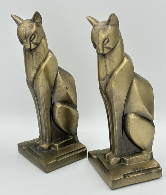 Frankart (?) (2) Pot Metal Cat Sculptures or bookends, 1930's, USA, niceoverall condition. Measure (1 of 3)