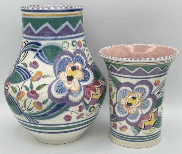 (2) Poole Pottery Vases, c 1930, England, both in very nice condition, they measure 5.75" high & (1 of 4)