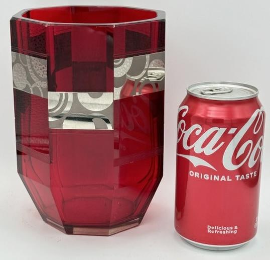 Red Glass Vase w/Silver, 1930's, Karl Palda, Bohemia, Czechoslovakia, in very nice condition, (1 of 3)