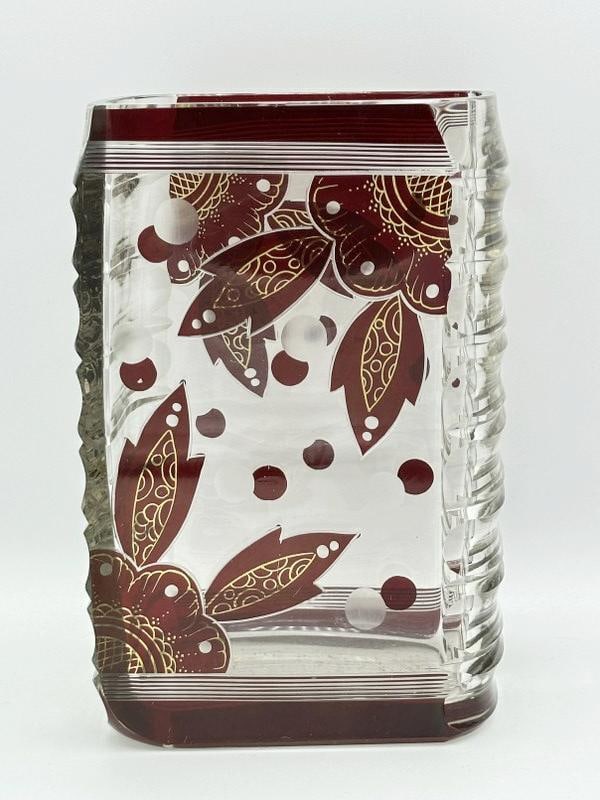 Glass Vase with Red Pattern , 1930's, Karl Palda, Bohemia, Czechoslovakia, wonderful form and (1 of 4)