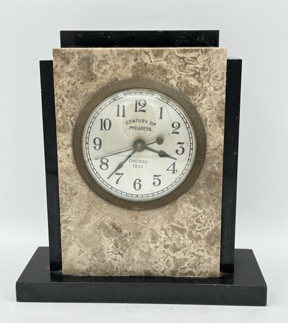 Marble Case Electric Clock, Century of Progress, Chicago, 1933, USA, frayed electrical cord, in nice (1 of 4)