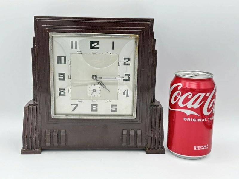 Clock, Bakelite Case, c 1930's, French, marked on back as pictured. Wonderful form, nice overall (1 of 5)