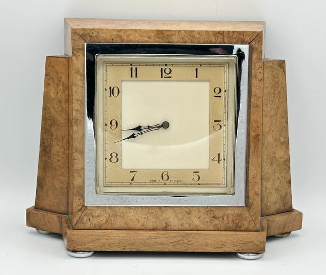 Smith's English Clock, Ltd. Burl Wood Case, c. 1935, England (MADE IN ENGLAND ) on dial. Fabulous (1 of 5)