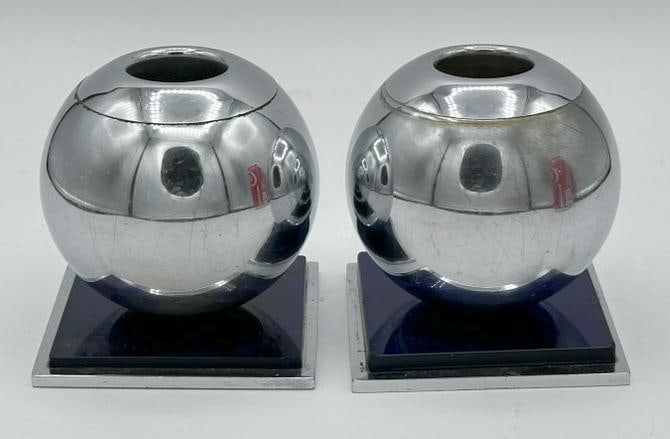 Chase Brass and Copper. Co., Chrome and Glass Candle Holders, 1930s, Ruth and William Gerth, U.S.A. (1 of 3)