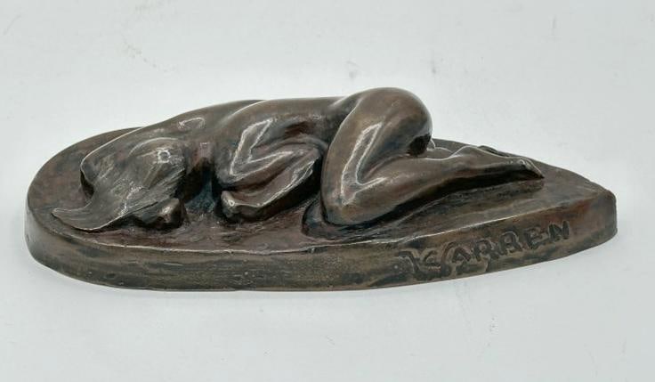 Small bronze sculpture, c. 1920, Constance Whitney Warren, U.S.A. Nice patina, measures 5.75" long. (1 of 4)