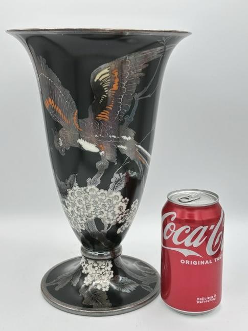 Rosenthal, Large Porcelain Vase, Silver Overlay, c. 1935, Germany. With bird and floral design, fine (1 of 5)