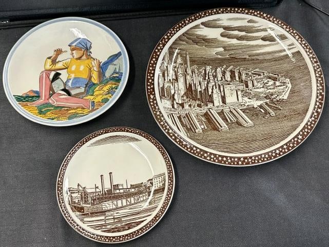 3 pcs-Vernon Kilns, Small Ceramic Plate "Salamina" late 1930s, Rockwell Kent, U.S.A. & Vernon Kilns, (1 of 7)
