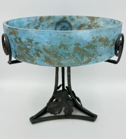 Deco era Glass Tazza, Metal Stand, 1930, Charles Schneider, France, wonderful form and condition. (1 of 5)