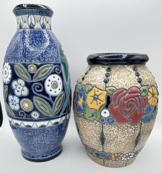 (2) large AMPHORA decorative ceramic vases, both marked on bases as pictured. ( Czech-slovakia ). (1 of 4)