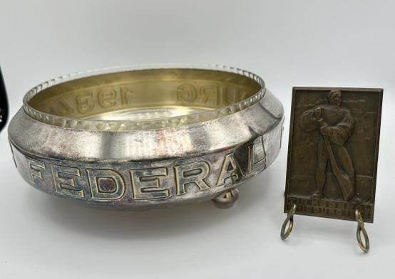 (2) TIR FEDERAL FRIBOURG 1934 PCS. Including bronze paperweight measuring ( 3.5" X 2.25" ) & silver (1 of 9)