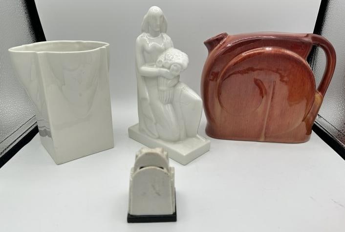 4 pcs-White Ceramic Vase, 1930s, U.S.A., Lamberton Scammell, Ceramic lady, 1930, Geza de vegh, (1 of 9)
