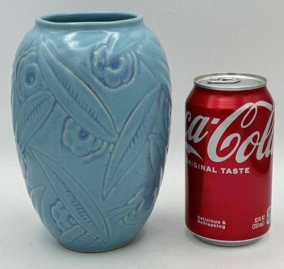 Nice WELLER art pottery vase, leaf and flower pattern. In very nice condition, measures 7" high. (1 of 4)