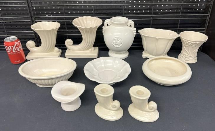 (11) pcs. White art pottery in nice overall condition, includes McCoy, USA, Haegar, etc. (1 of 2)
