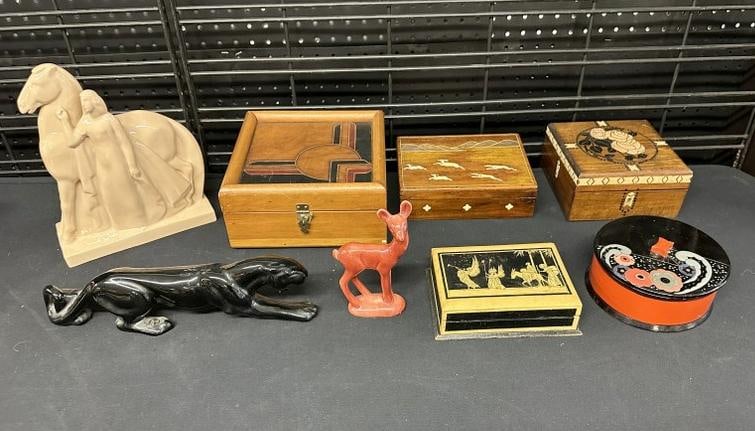 (8) pc. Misc. lot including Deco era pieces, (5 boxes & 3 pcs. Ceramics ). Overall nice condition. (1 of 4)