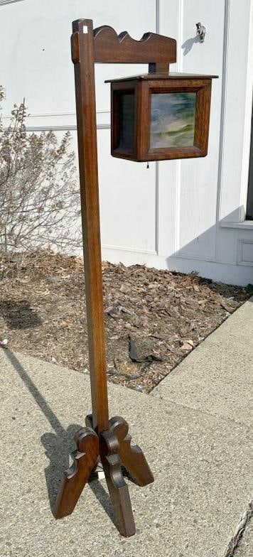 Arts & Crafts mahogany floor lamp w/slag glass shade, nice overall condition, measures 59 " high (1 of 4)