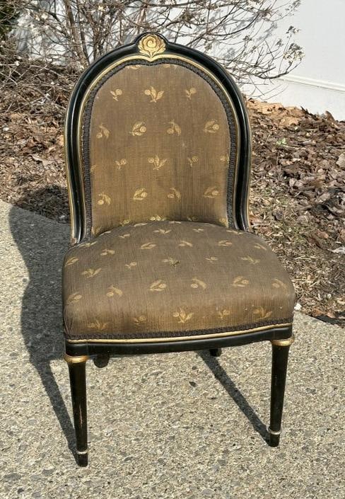 Art Deco chair with carved flower on top, period fabric, structurally sound, back of chair measures (1 of 3)