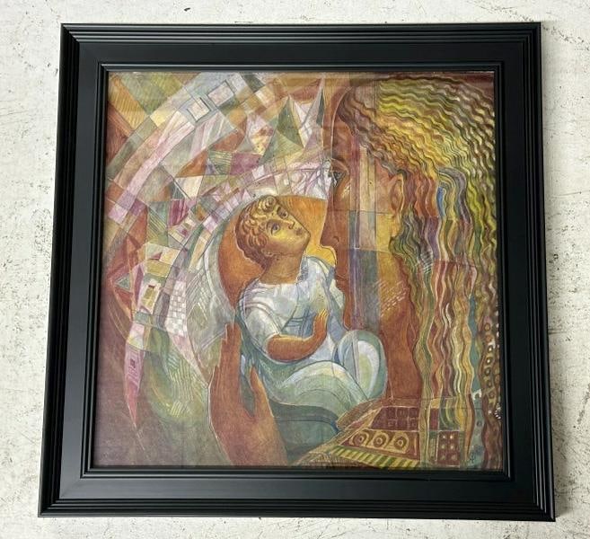 Impressionist watercolor & goauche painting of two people, initialed bottom right ( AO ), in nice (1 of 2)