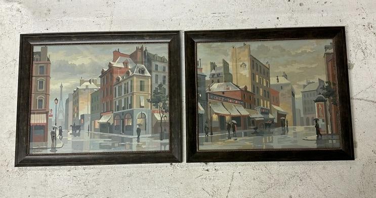 (2) o/b impressionist Paris street scenes, both in matching frames, unsigned, paintings measure 16" (1 of 4)