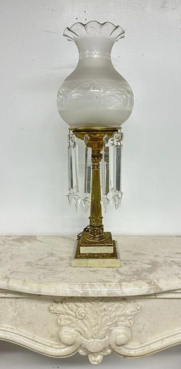 Cornelius & Co. Philadelphia oil lamp fancy brass base with marble, missing cap that holds chimney, (1 of 6)