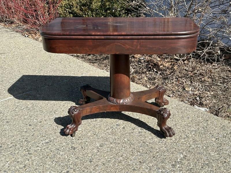 Period mahogany claw foot lift top game table, with green felt top, exceptional carved feet, nice (1 of 5)