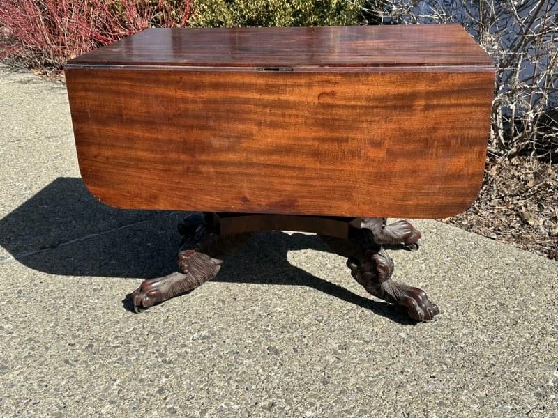 Period mahogany clawfoot dropleaf dining table, (1 hinge needs to be replaced or reworked), closed (1 of 5)
