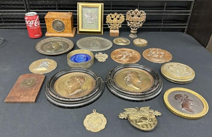 Large lot of bronze placques, medals, and related ,some Russian, some continental, etc., including (1 of 17)