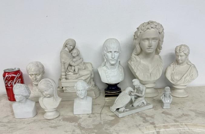Lot of 10 Parian busts and 1 small porcelain Napoleon, and chalkware Napolean, overall nice (1 of 13)