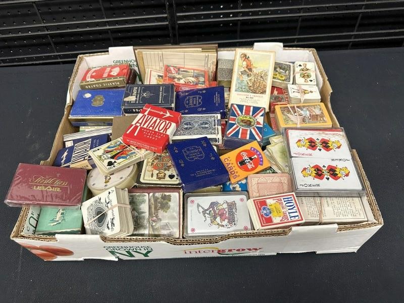 Large lot of estate playing cards, most all older, most complete in boxes, some not, just as we: Large lot of estate playing cards, most all older, most complete in boxes, some not, just as we found them. Good lot for dealer to sort out..