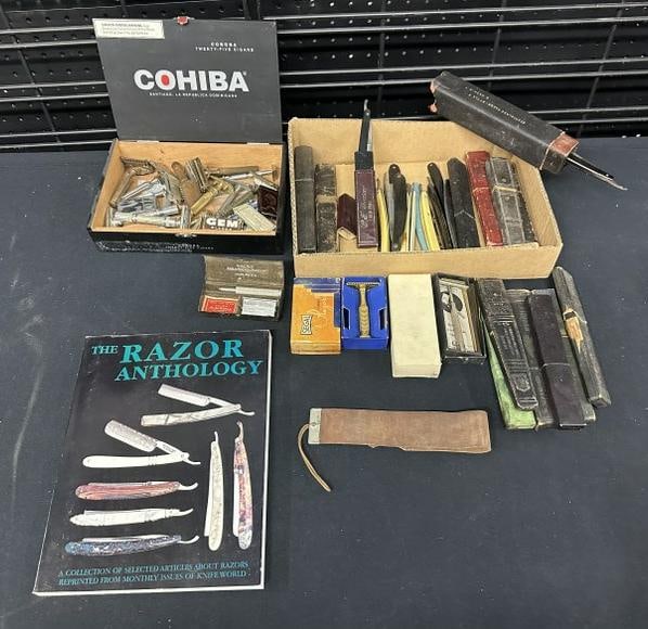 Lot of estate razors, straight and safety razors, just as we found them. (6) empty cases, good lot (1 of 5)