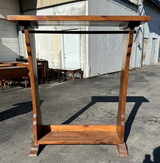 Thick pine coat rack, nice condition, measures 58.5" W x 24" D x 65.5" H. (1 of 2)