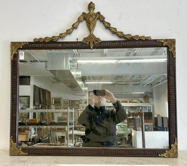 Circa 1920's decorative mahogany mirror from fine Hudson Valley estate, measures 39" wide x 36" (1 of 3)