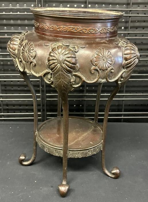 Old Asian bronze pedestal base, probably held large urn or vase, from fine Westchester County (1 of 5)