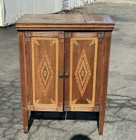 Unusual inlaid mahogany sewing cabinet, inlaid all around plus inside, as pictured, overall very (1 of 7)