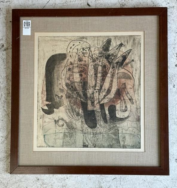 Mid Century signed abstract print dated 1966. ( name looks like KAICES ? ), titled (illegibly as (1 of 6)