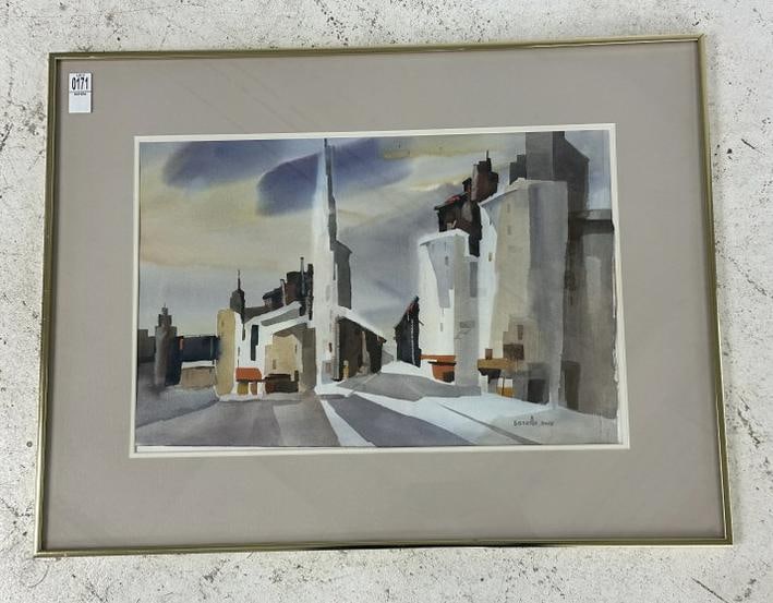 Margery Soroka (1920 - 1990) (AWS ) watercolor cityscape, with SALMAGUNDI CLUB 1988 FALL AUCTION (1 of 4)