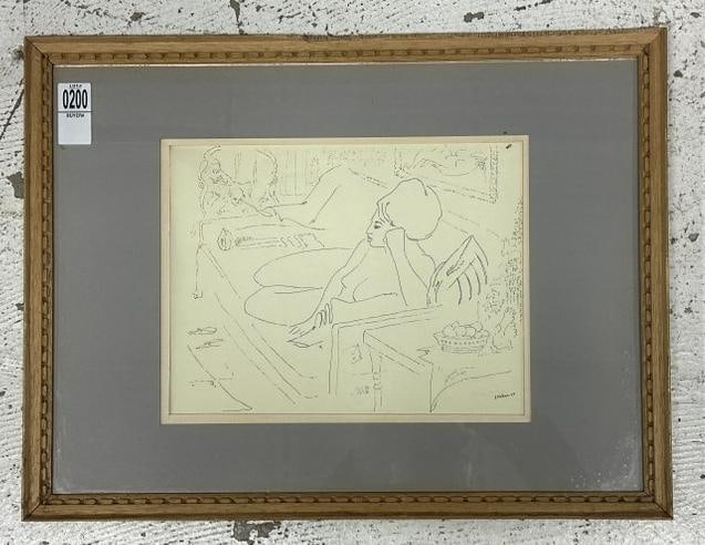 Irvin Nahan (American/Philadelphia, b. 1927) pen & ink nude female drawing, dated 1967, in frame of: Irvin Nahan (American/Philadelphia, b. 1927) pen & ink nude female drawing, dated 1967, in frame of the period. Signed lower right, drawing measures 9" x 11", the frame measures 15" x 19". Very nice c