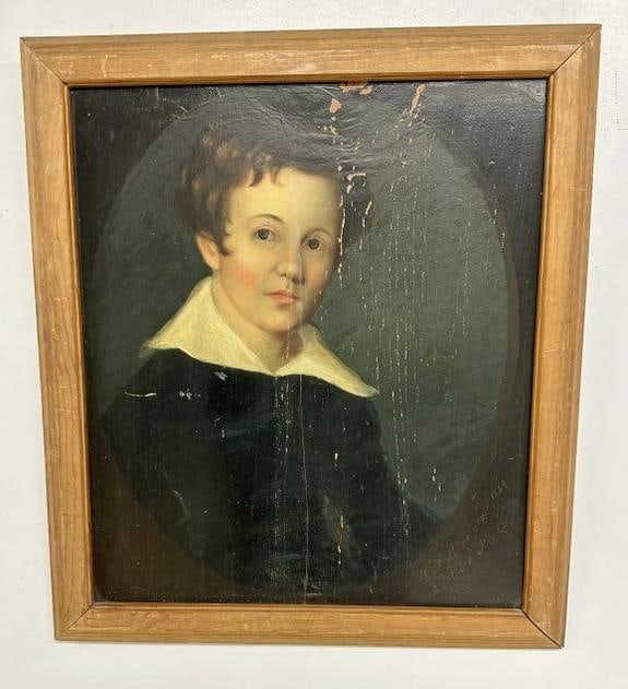 O/B portrait of young boy, dated 1839, signed illegibly in lower right section. Has some paint (1 of 5)