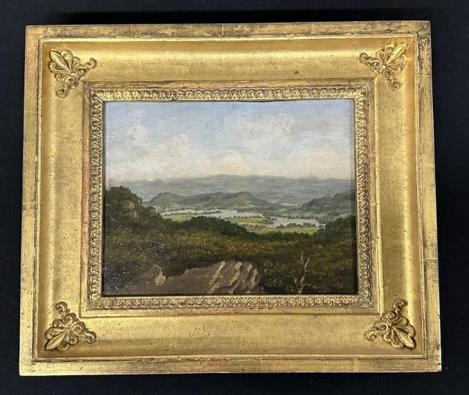19th c impressionist landscape ( written on tag on back is Mt. Ruge Gifford ), painting is unsigned, (1 of 5)