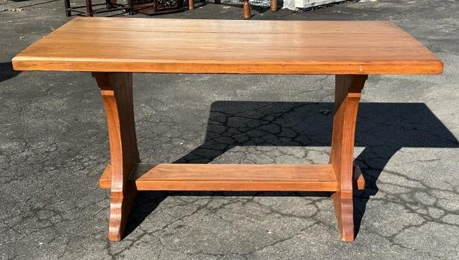 Nice older pine trestle dining table, overall good condition, structurally sound, measures 56" Long (1 of 4)