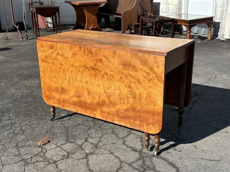 Cherry country dropleaf table, structurally sound, slight bow on leaves, closed it measures 20.5" D (1 of 2)