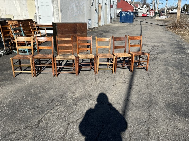 7 country chairs with rush seats, from Hudson Valley estate, structurally sound. Were used right up: 7 country chairs with rush seats, from Hudson Valley estate, structurally sound. Were used right up until we removed them.