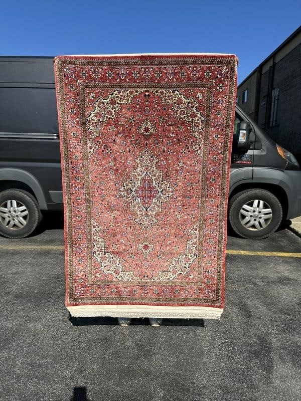 Very fine beautiful silk oriental rug, was always hung on wall, very fine estate condition, measures (1 of 6)