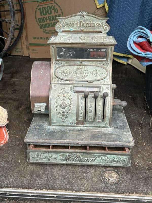 Circa 1900 NATIONAL brass cash register, in as found estate condition, just as we found it. Worn (1 of 12)