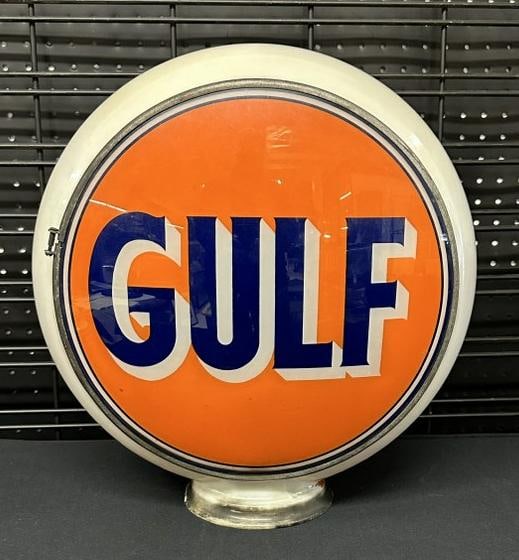 GULF double sided glass gas pump globe with milk glass body, from Westchester County, N.Y. estate. (1 of 7)